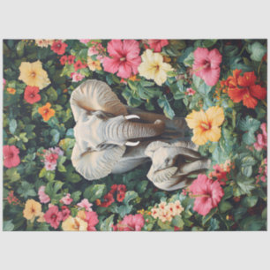 Elephant and Calf Hibiscus Flowers Decoupage Tissue Paper