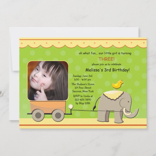 Elephant and Cart Photo Invitation (Front)