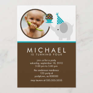 Elephant and Cupcake Birthday Announcements