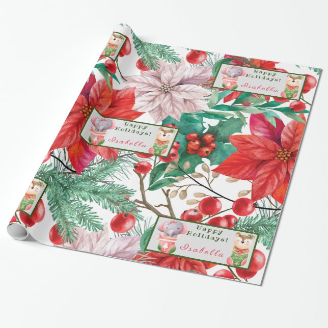 Elephant and Deer Customise Text and Name Wrapping Paper (Unrolled)