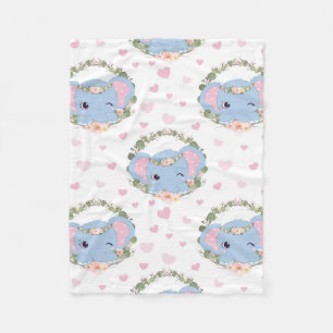 Elephant And Flower Tattoo Fleece Blanket