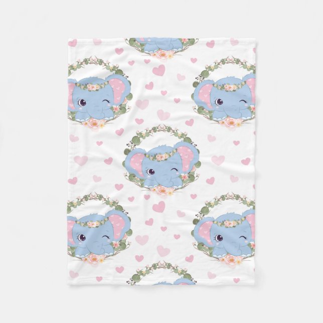 Elephant And Flower Tattoo Fleece Blanket (Front)