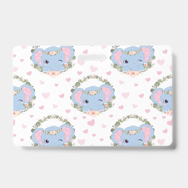 Elephant And Flower Tattoo ID Badge (Front)