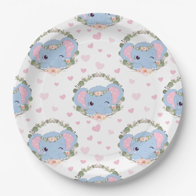 Elephant And Flower Tattoo Paper Plate (Front)