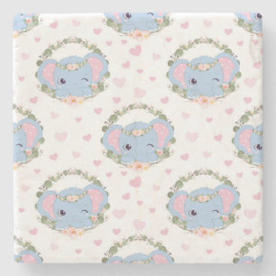 Elephant And Flower Tattoo Stone Coaster