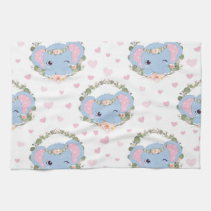 Elephant And Flower Tattoo Tea Towel