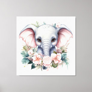Elephant and Flowers Canvas Print