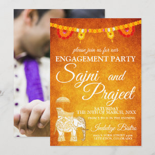 Elephant and Flowers Indian Engagement Party Invitation