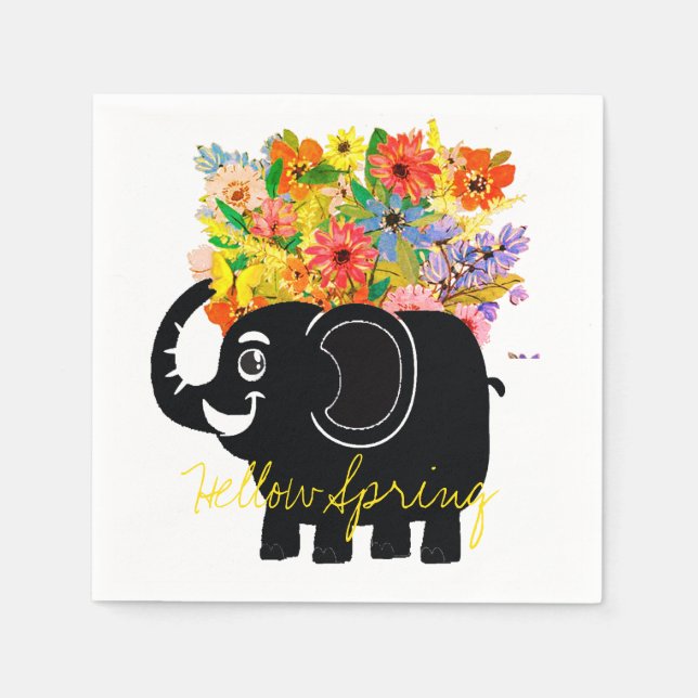 Elephant and flowers Paper Napkin (Front)