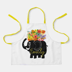 Elephant and flowers personalised kids apron