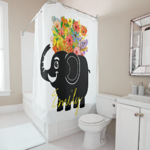 Elephant and flowers shower curtain