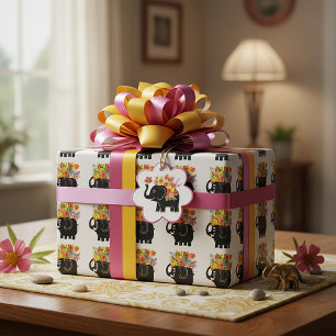 Elephant and flowers wrapping paper