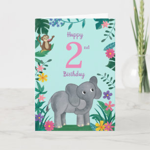 Elephant And friends 2nd Birthday Card