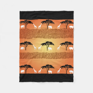 Elephant and Giraffe Safari Art Fleece Blanket
