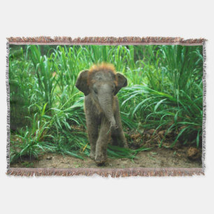Elephant and Grass Throw Blanket