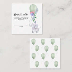 Elephant and Green Balloon diaper raffle Enclosure Card
