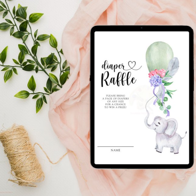 Elephant and Green Balloon diaper raffle Enclosure Card (Creator Uploaded)