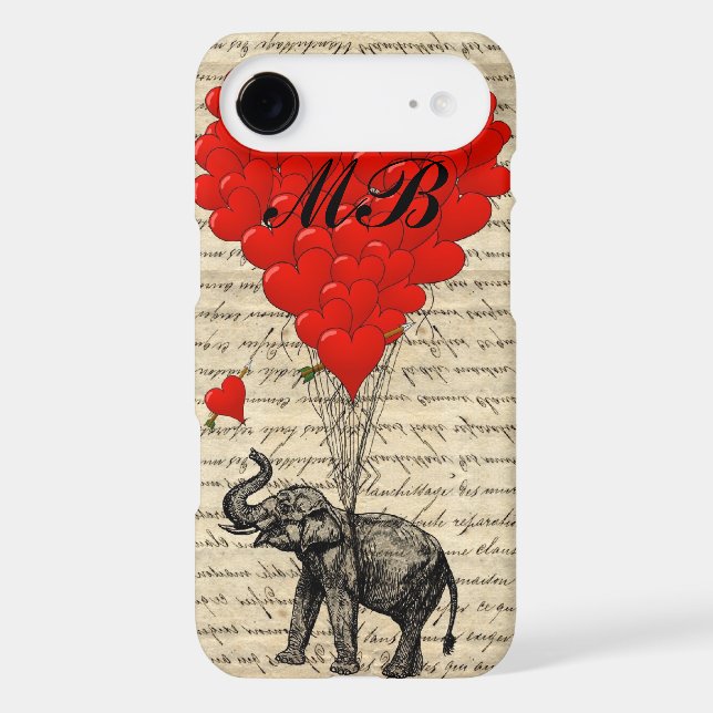 Elephant and heart balloon with monogram Case-Mate iPhone case (Back)