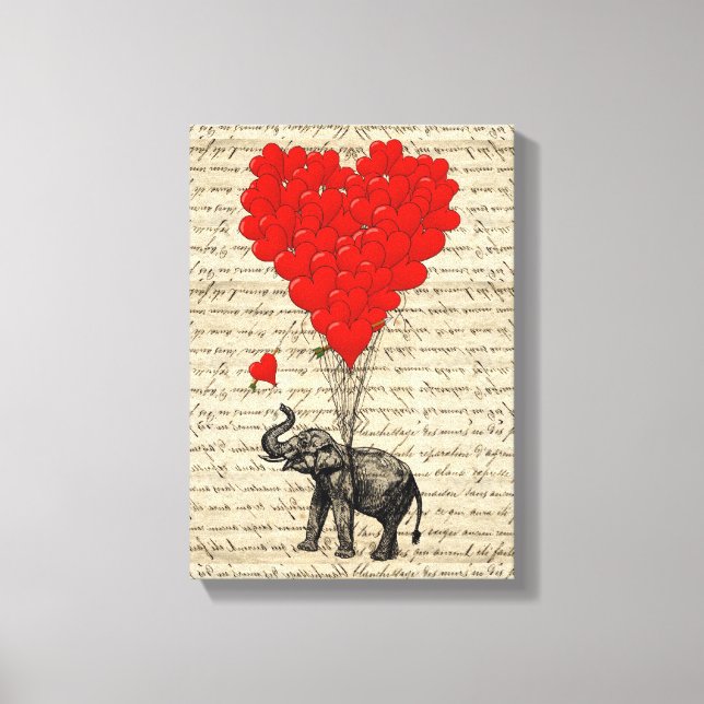Elephant and heart shaped balloons canvas print (Front)