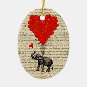 Elephant and heart shaped balloons ceramic tree decoration