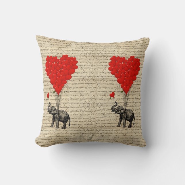 Elephant and heart shaped balloons cushion (Front)