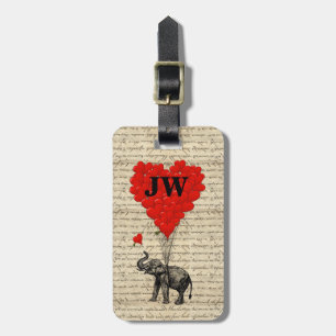 Elephant and heart shaped balloons luggage tag