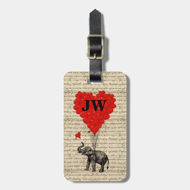 Elephant and heart shaped balloons luggage tag (Front Vertical)