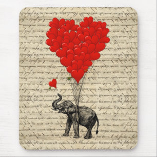 Elephant and heart shaped balloons mouse mat
