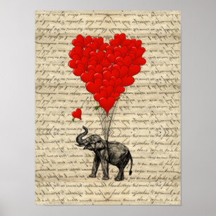 Elephant and heart shaped balloons poster