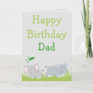 Elephant and Hippo Happy birthday dad photo inside Card