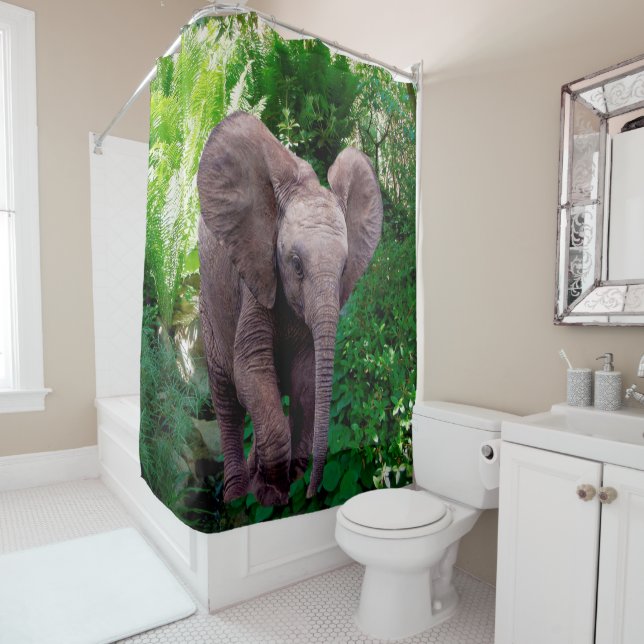 Elephant and Jungle Shower Curtain (In Situ)