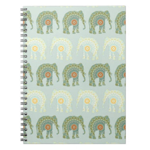 Elephant and Mandala in Light Green Notebook