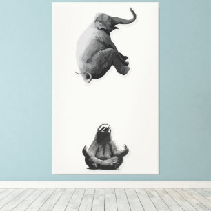 Elephant and Meditating Sloth Harmony Canvas Print