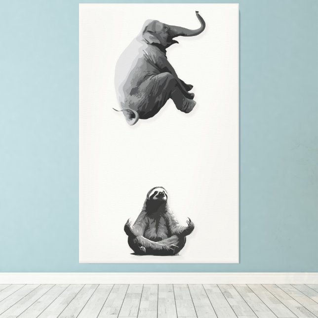 Elephant and Meditating Sloth Harmony Canvas Print (Insitu(Wood Floor))