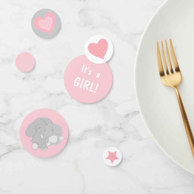 Elephant and Mum Girl Baby Shower Confetti (Group)