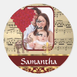 Elephant and music sheet classic round sticker