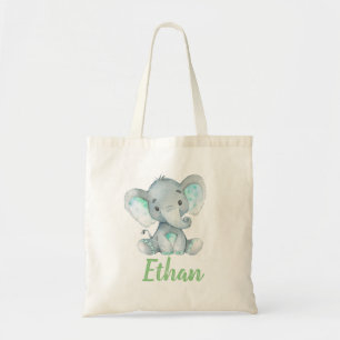 Elephant and Name Print Tote Bag
