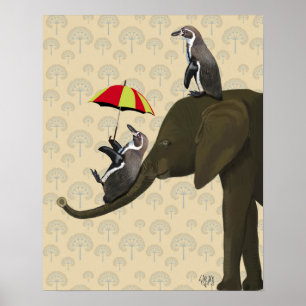 Elephant and Penguins Poster