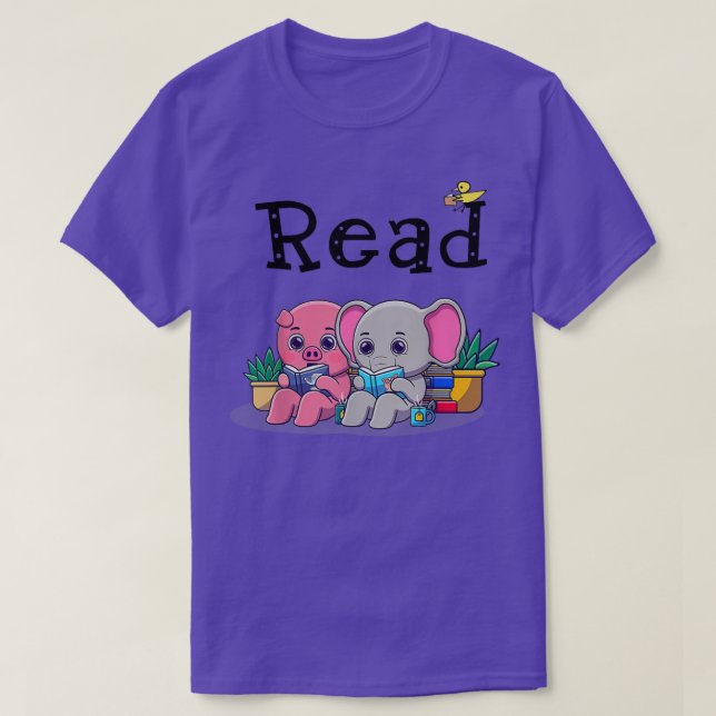 Elephant And Pig Read Book Teacher Library Book Cl T-Shirt (Design Front)