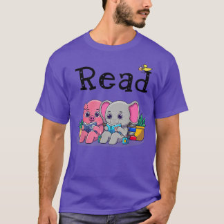 Elephant And Pig Read Book Teacher Library Book Cl T-Shirt