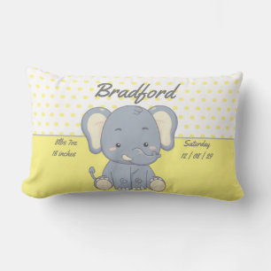 Elephant and Polka dots, Yellow and Grey  Lumbar Cushion