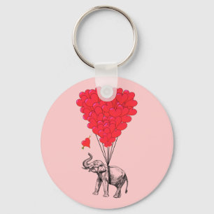 Elephant and red heart balloons key ring