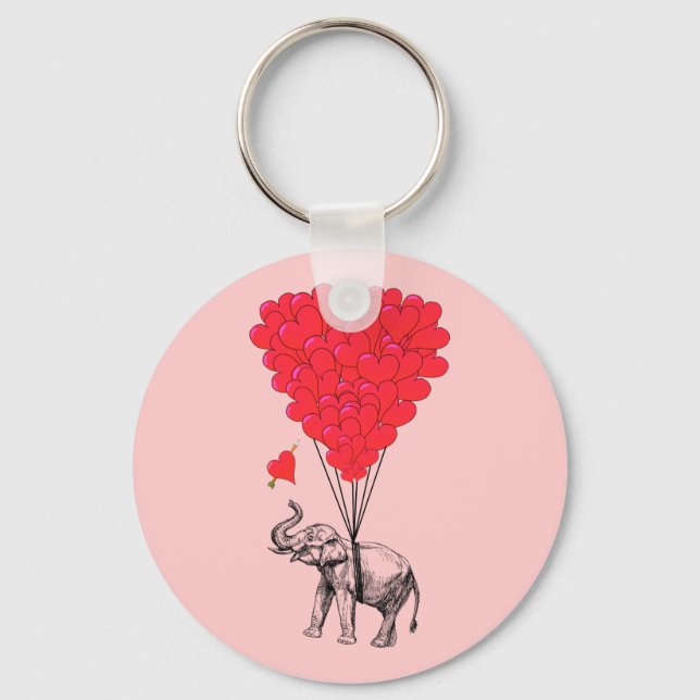 Elephant and red heart balloons key ring (Front)