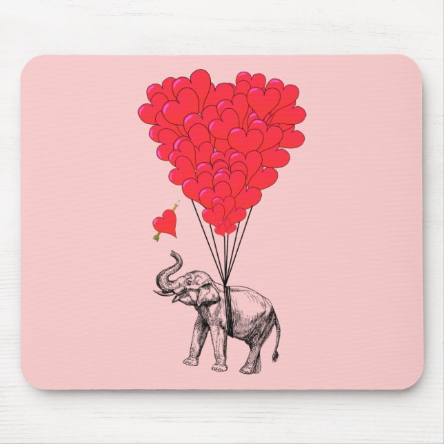 Elephant and red heart balloons mouse mat (Front)