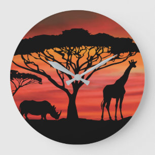 Elephant and Rhinoceros in the Serengeti Large Clock