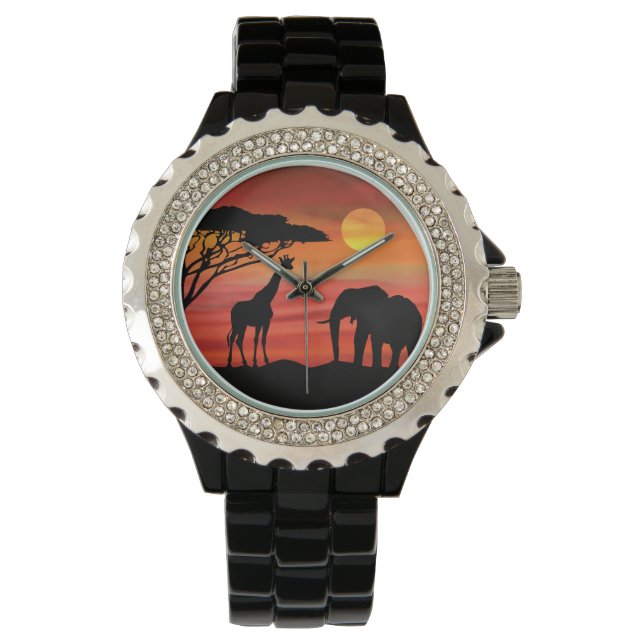 Elephant and Rhinoceros in the Serengeti Sunset Watch (Front)