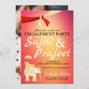 Elephant and Scarf Indian Engagement Party Invitation