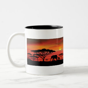 eLEPHANT AND Serengeti Sunset Two-Tone Coffee Mug