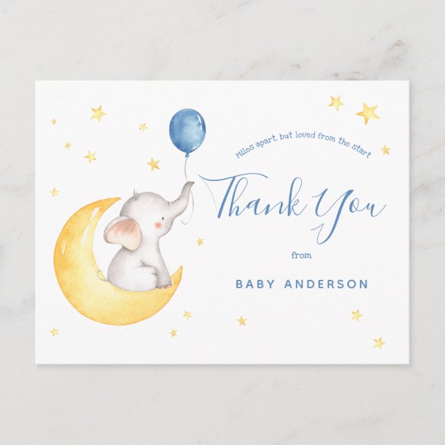 Elephant and Stars Baby Shower by Mail Thank You Postcard (Front)