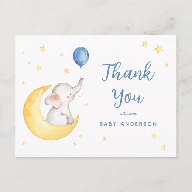 Elephant and Stars Baby Shower Thank You Postcard (Front)